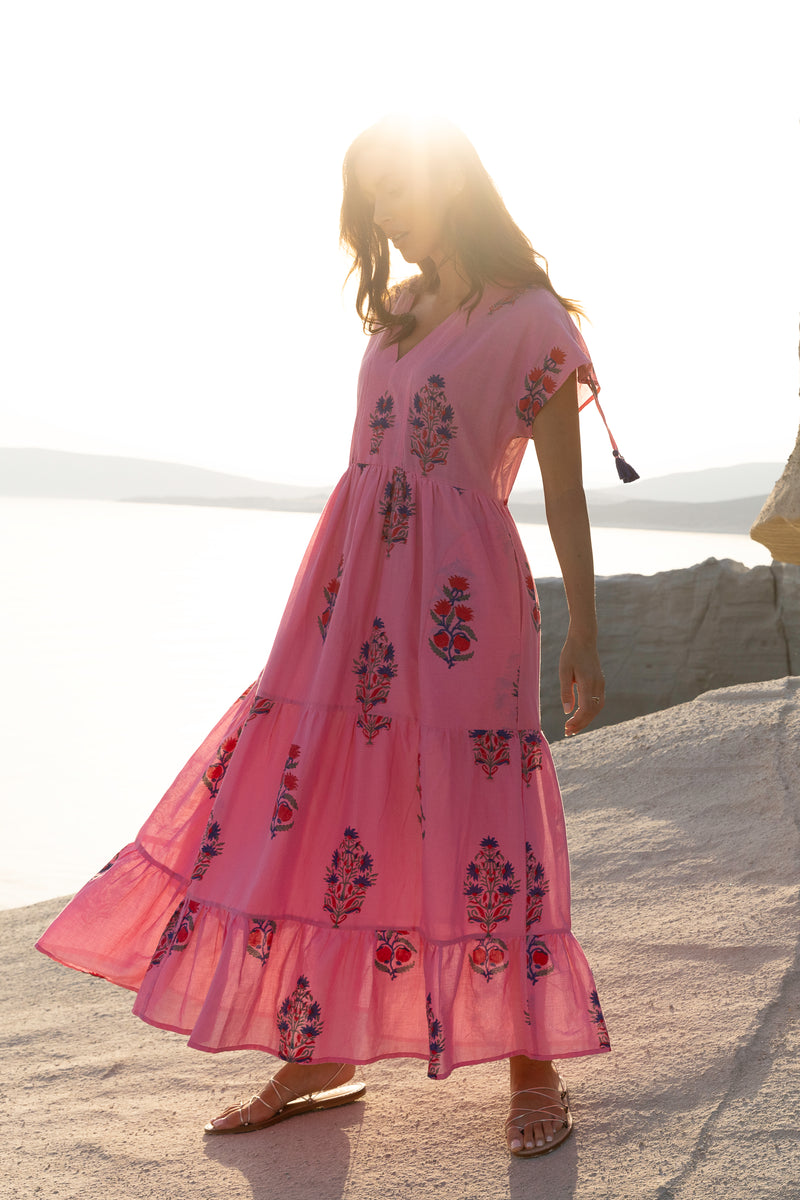 Tie Sleeve Maxi- Boca Pink