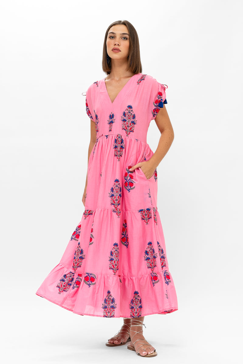 Tie Sleeve Maxi- Boca Pink