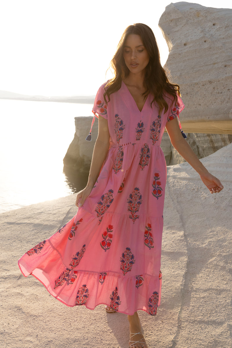 Tie Sleeve Maxi- Boca Pink