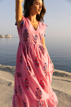 Tie Sleeve Maxi- Boca Pink