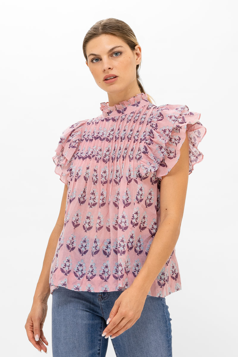 Pintuck Ruffle Top- Bodrum Pink