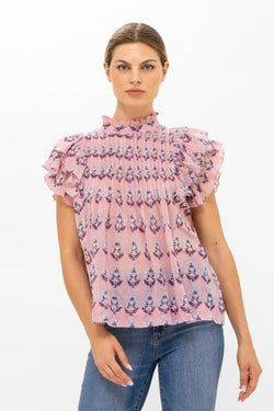 Pintuck Ruffle Top- Bodrum Pink