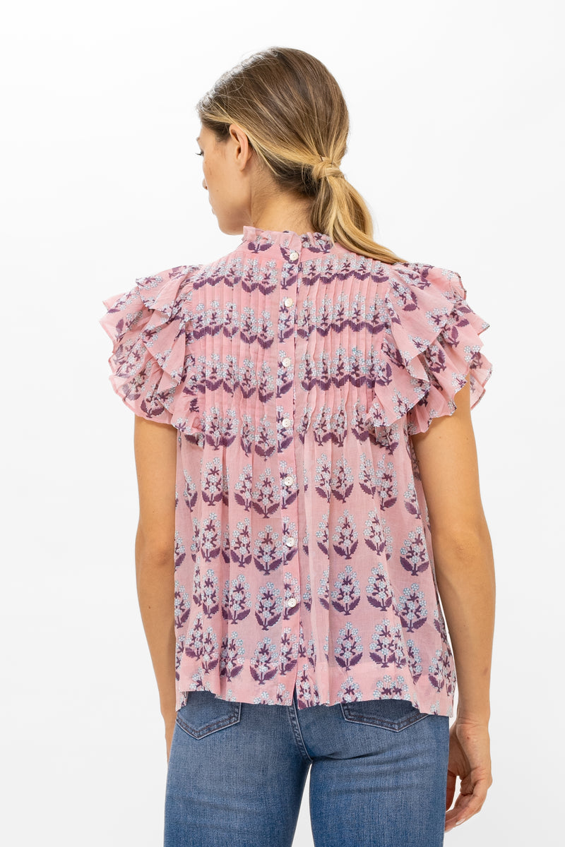 Pintuck Ruffle Top- Bodrum Pink