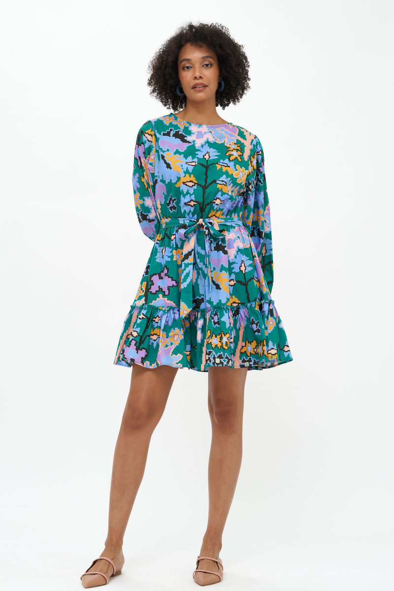 Flirty Short Dress- Bukhara Green