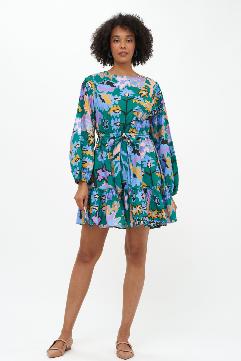 Flirty Short Dress- Bukhara Green