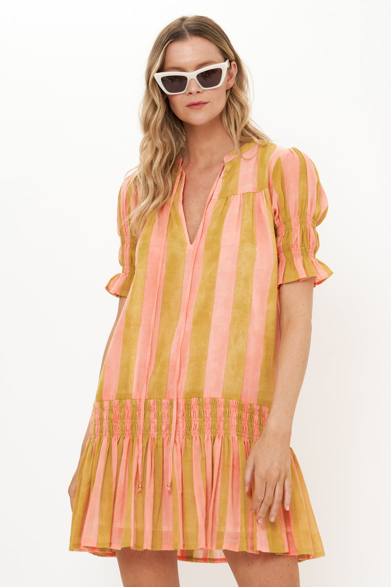 Smocked Drop Mini- Cabana Coral