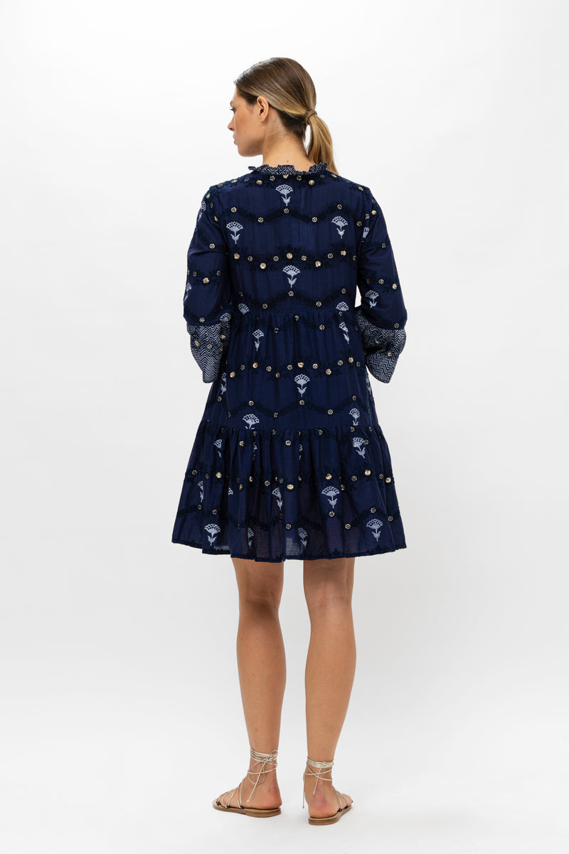 Bell Sleeve Tiered Mini- Camden Navy