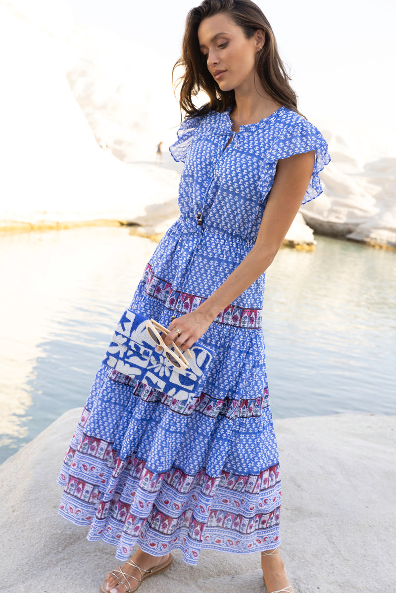 Cinched Flirty Midi- Campania Blue