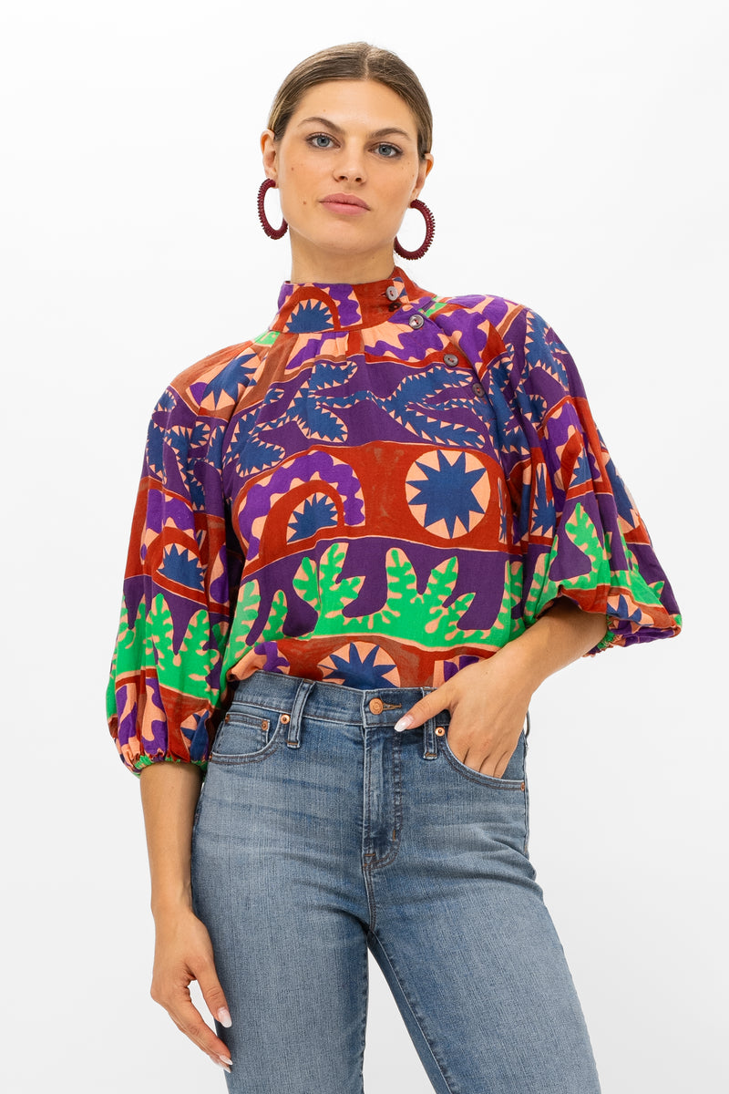 Button Neck Blouse- Canyon Purple