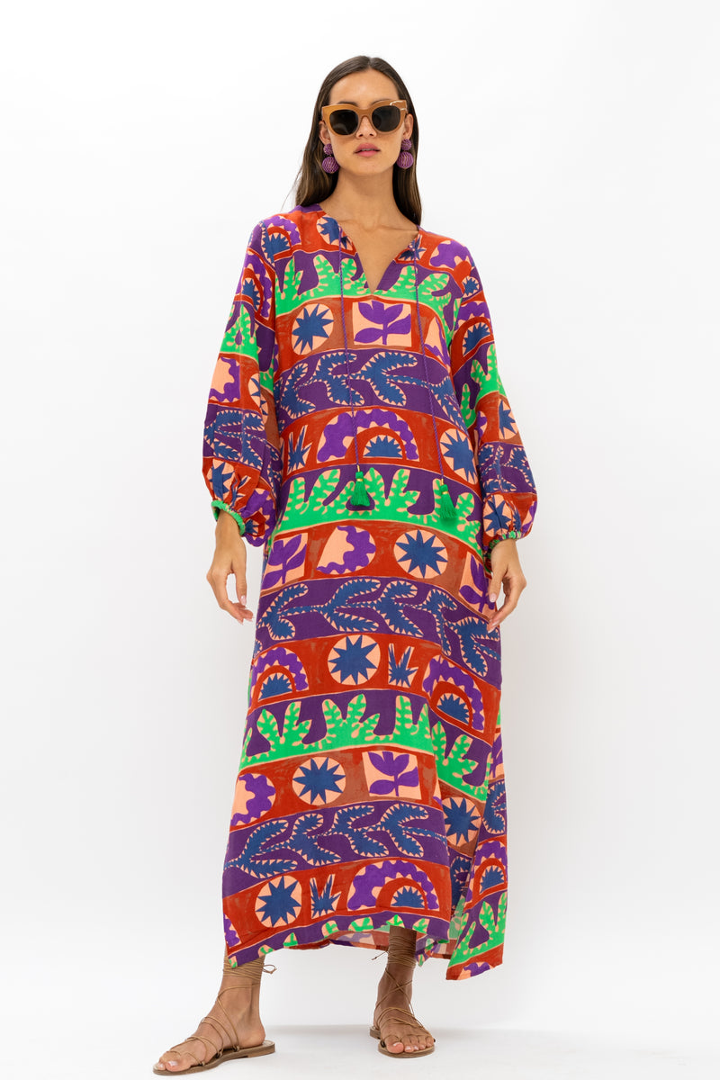 Belted Long Sleeve Shift Maxi- Canyon Purple