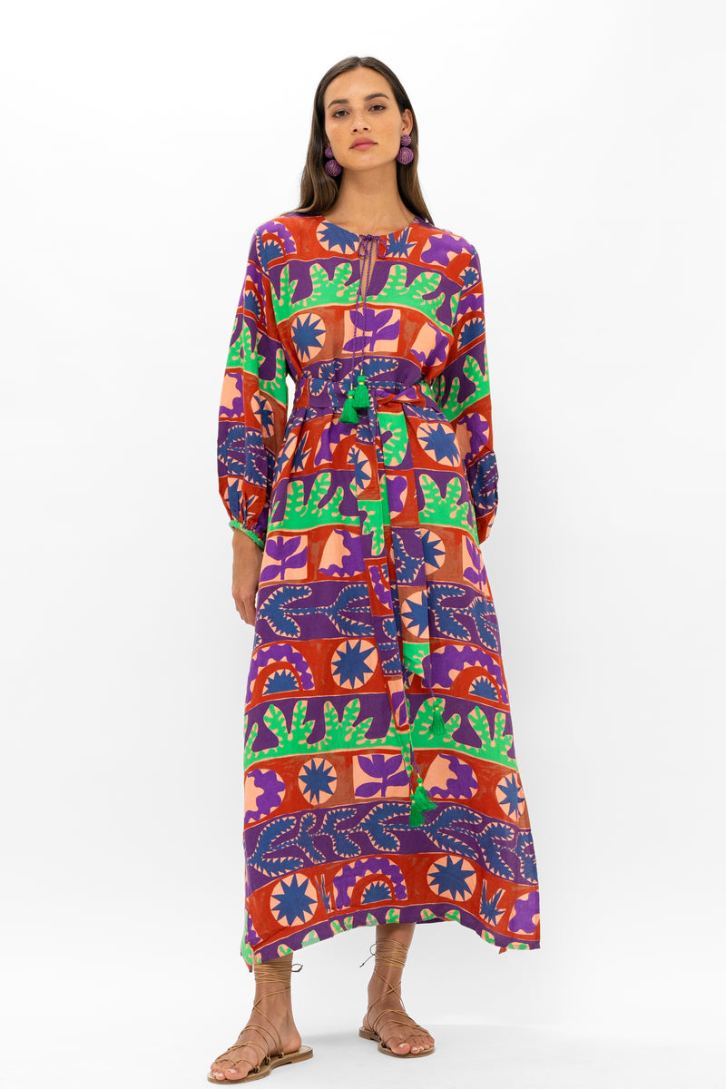 Belted Long Sleeve Shift Maxi- Canyon Purple