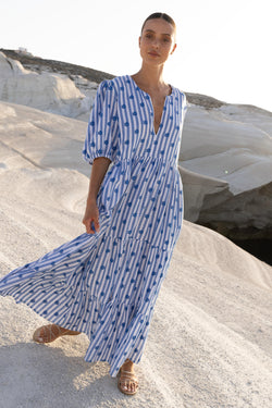 Puff Sleeve Maxi- Capri Blue