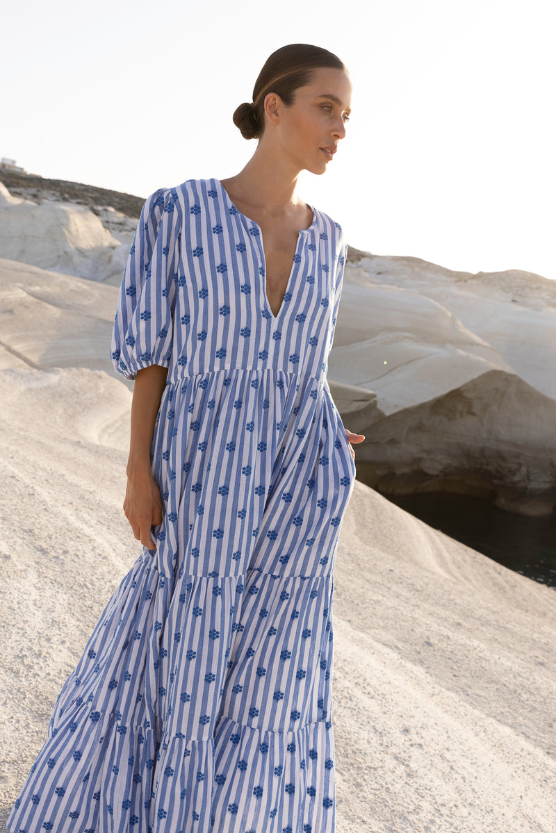 Puff Sleeve Maxi- Capri Blue