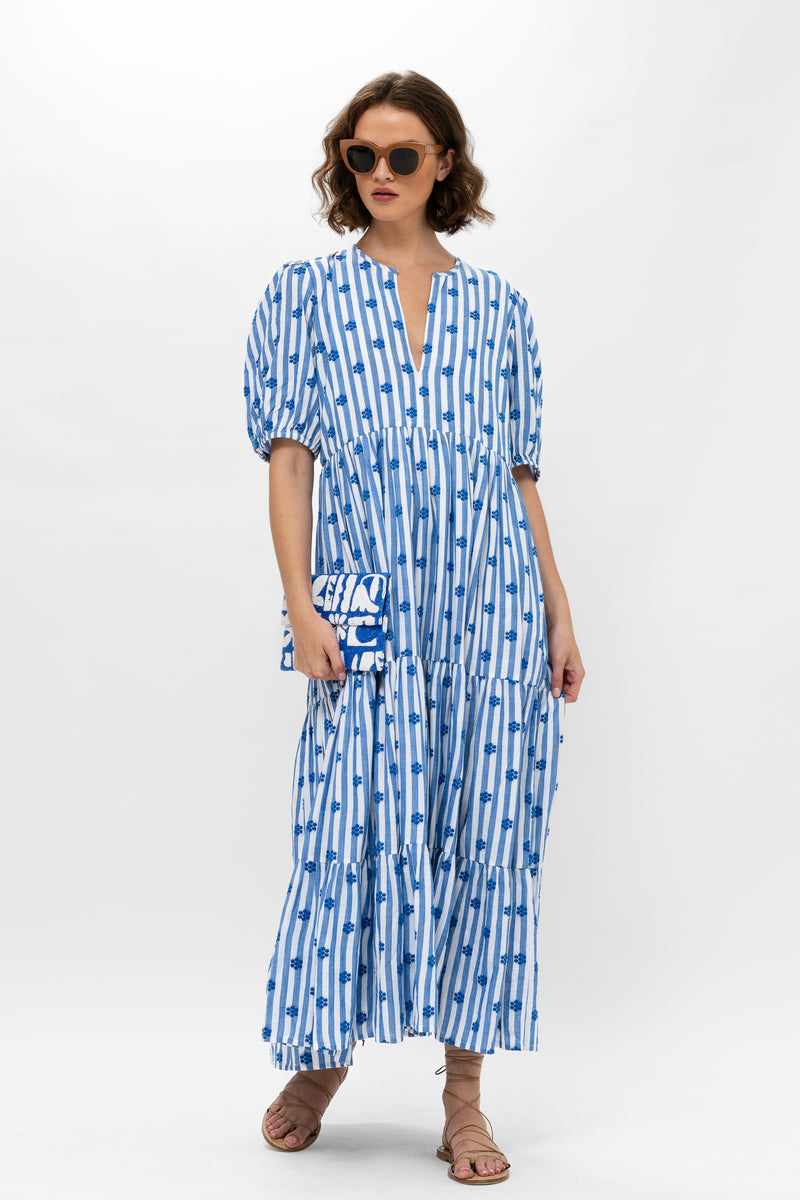 Puff Sleeve Maxi- Capri Blue