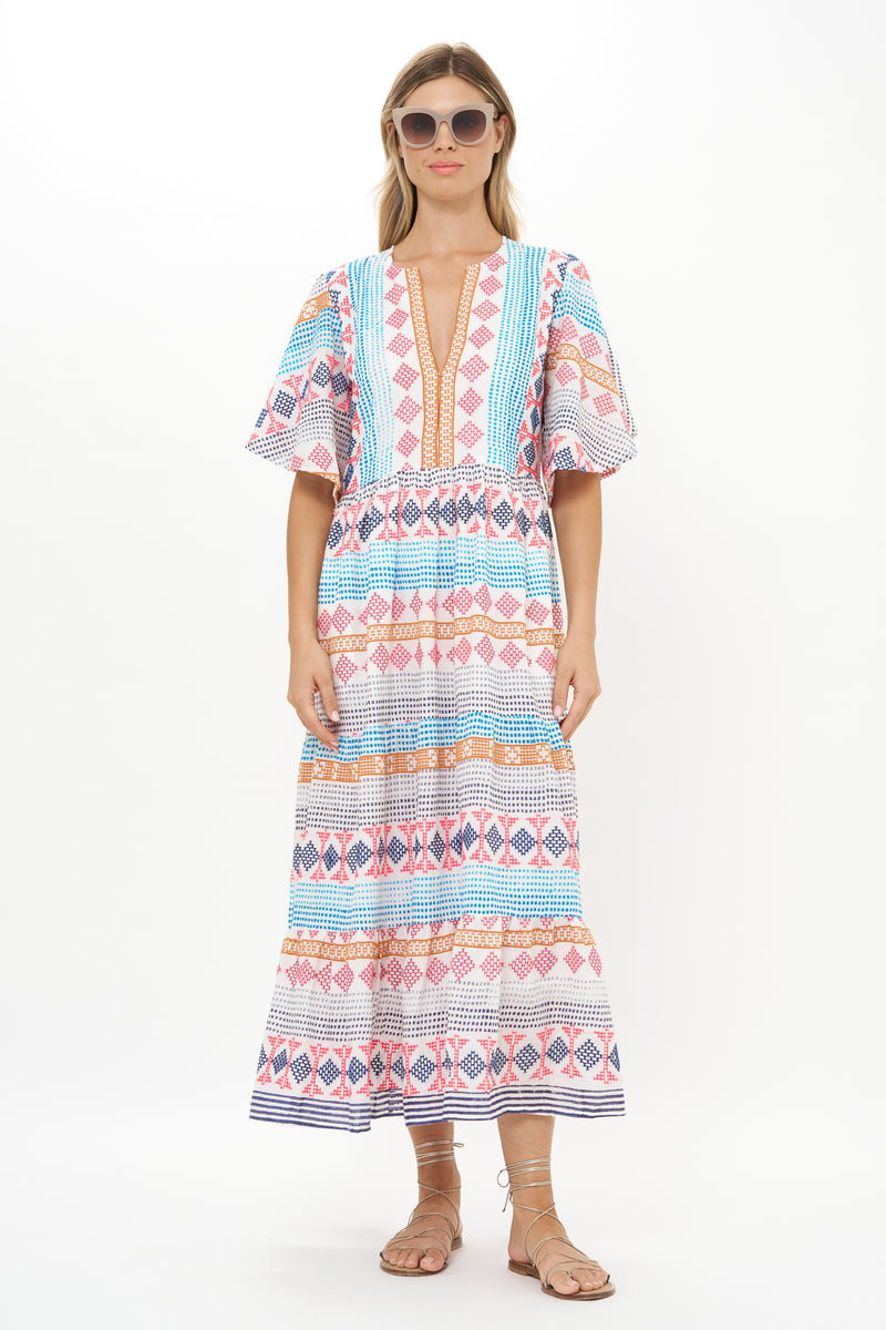 Flirty V-Neck Maxi- Casablanca Multi