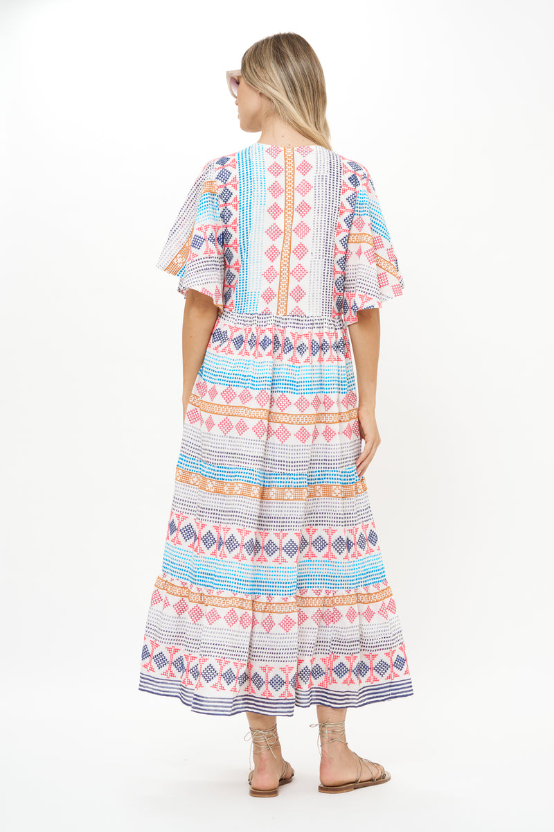 Flirty V-Neck Maxi- Casablanca Multi