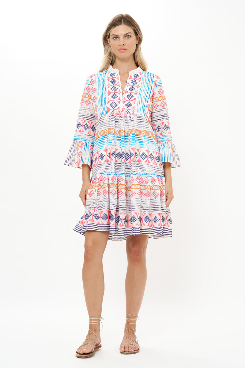 Bell Sleeve Tiered Mini- Casablanca Multi