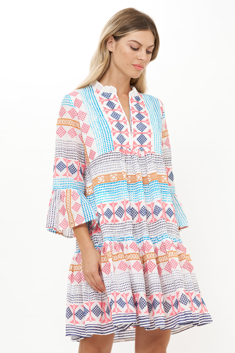 Bell Sleeve Tiered Mini- Casablanca Multi