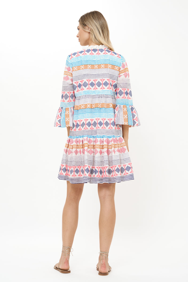 Bell Sleeve Tiered Mini- Casablanca Multi