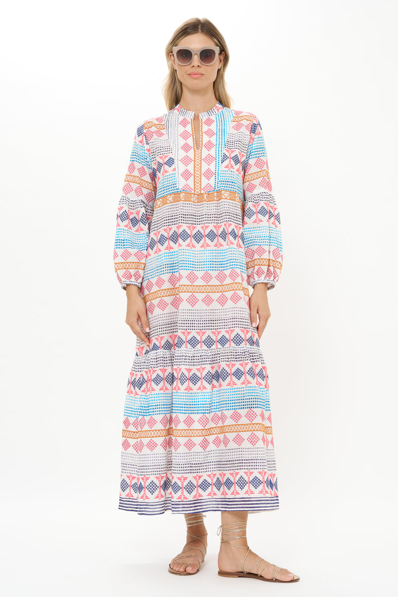 Long Sleeve Yoke Maxi- Casablanca Multi