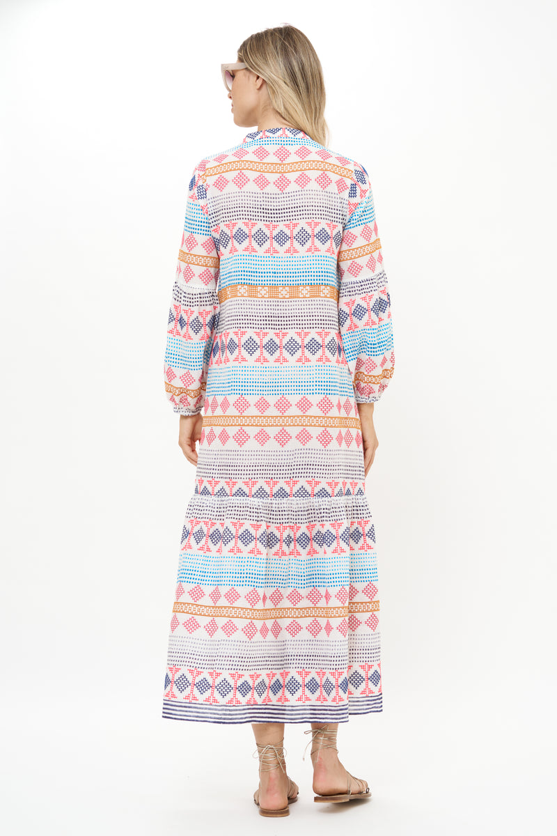 Long Sleeve Yoke Maxi- Casablanca Multi