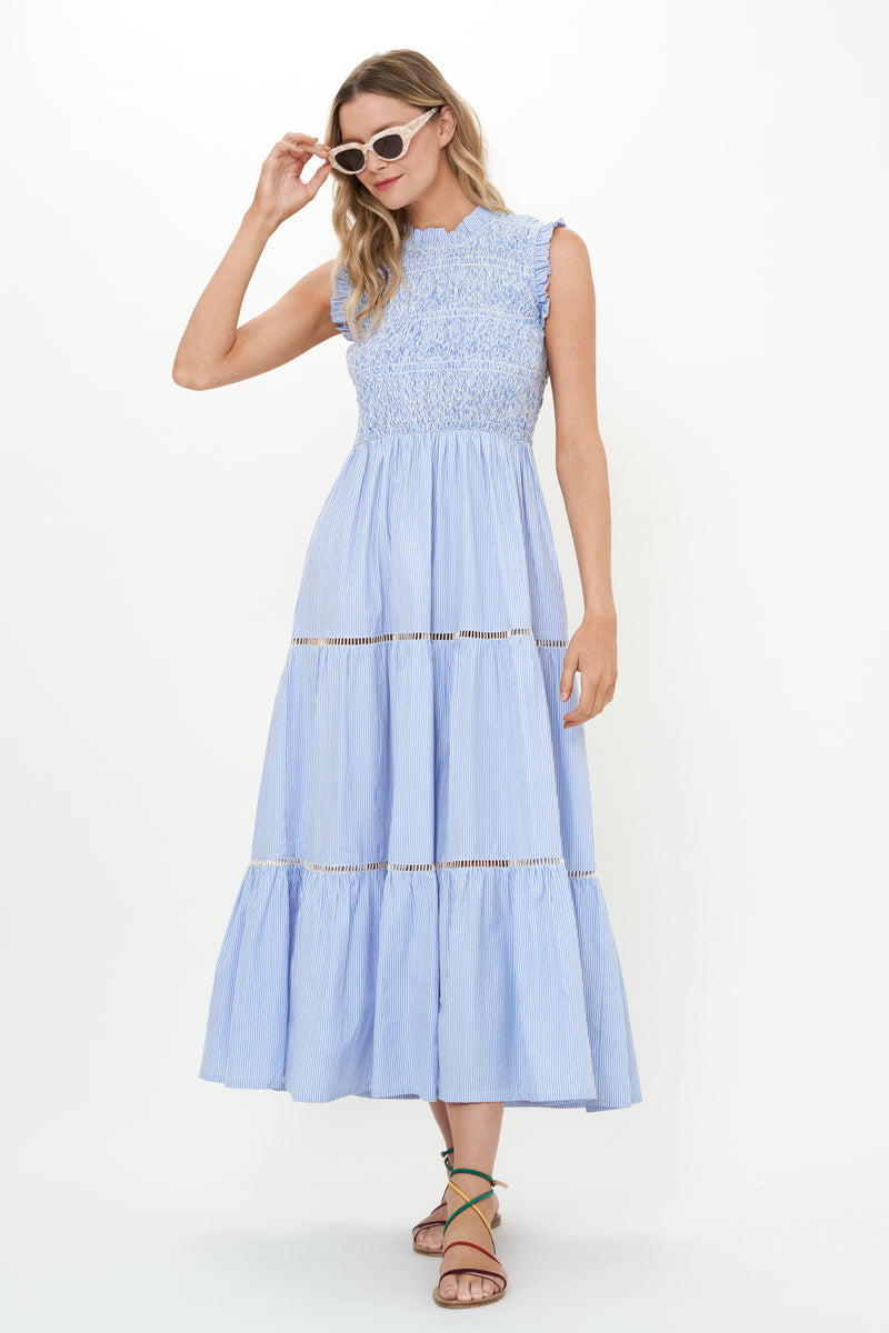 Sleeveless Smocked Maxi- Chatham Blue