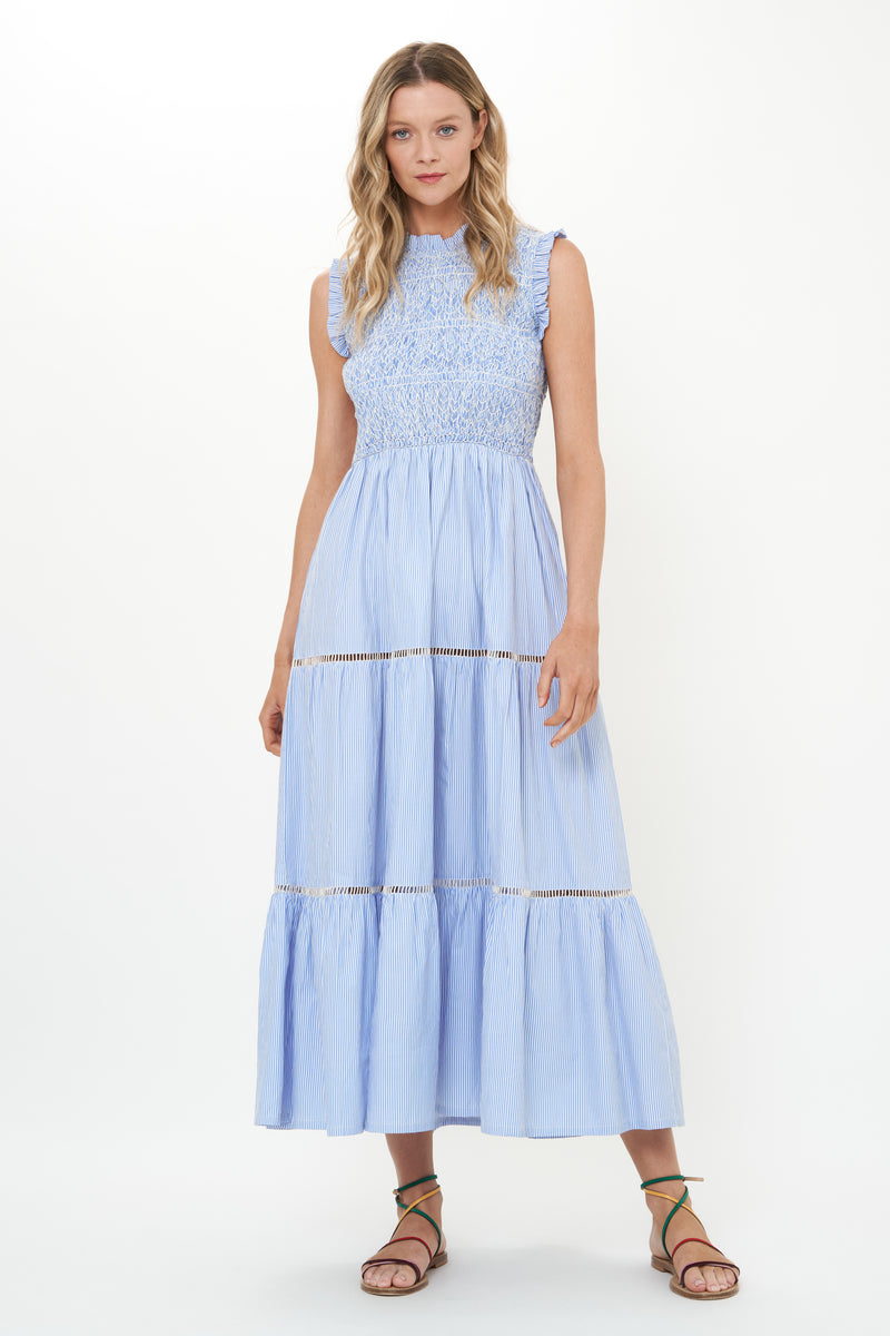 Sleeveless Smocked Maxi- Chatham Blue