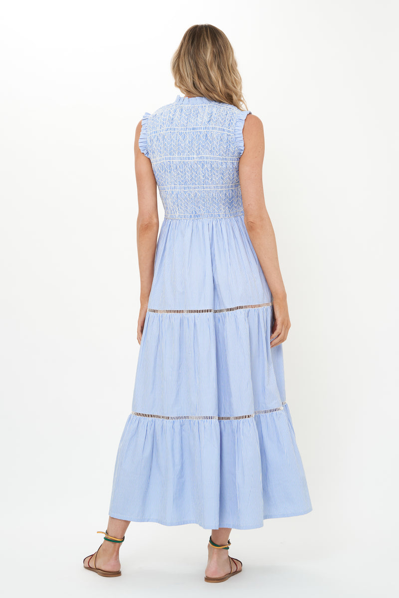 Sleeveless Smocked Maxi- Chatham Blue