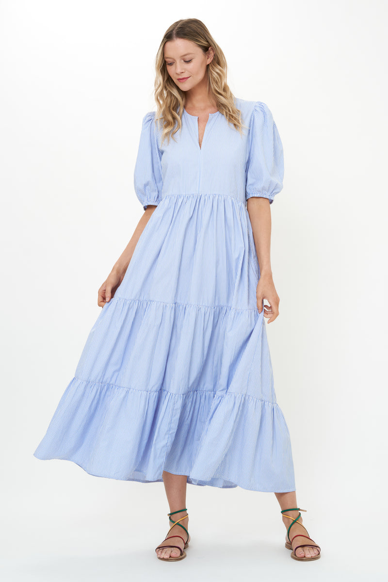 Puff Sleeve Maxi- Chatham Blue