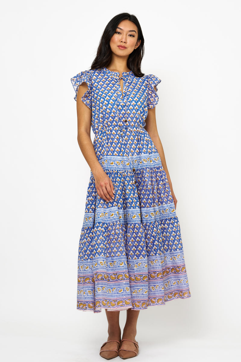 Cinched Flirty Midi- Clover Blue