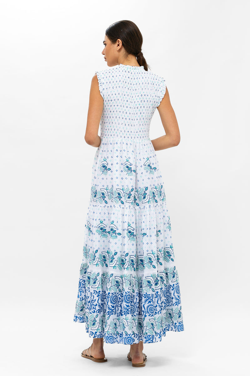 Sleeveless Smocked Maxi- Corfu Blue