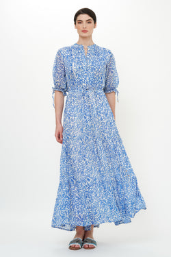 Cinched Pintuck Maxi- Cypress Blue