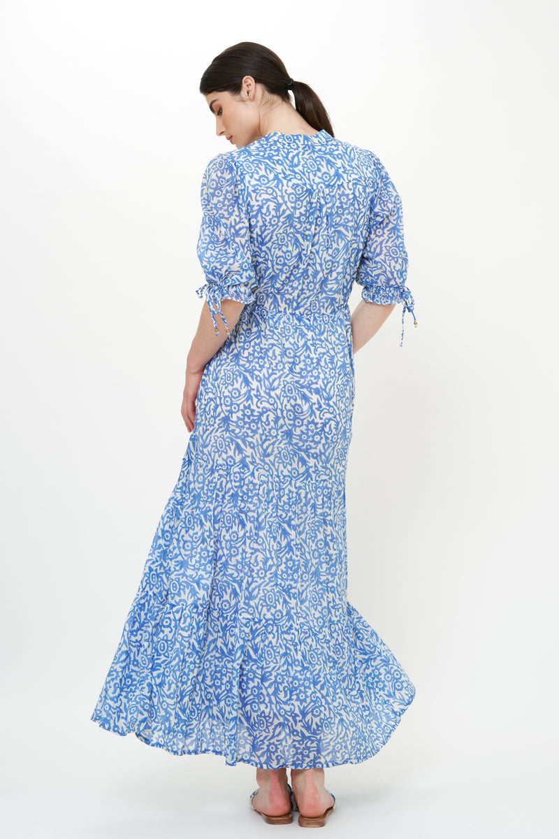 Cinched Pintuck Maxi- Cypress Blue