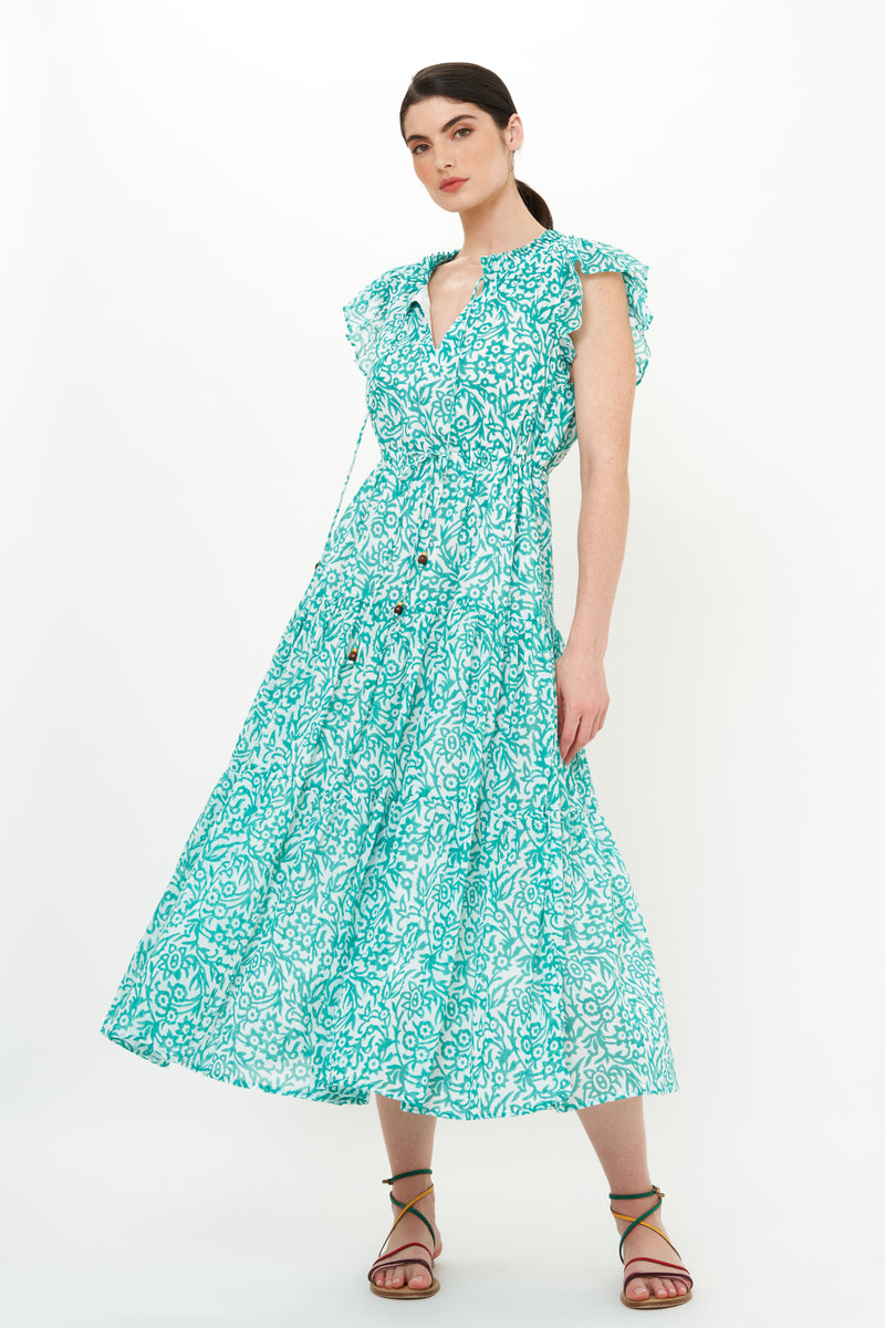 Cinched Flirty Midi- Cypress Jade