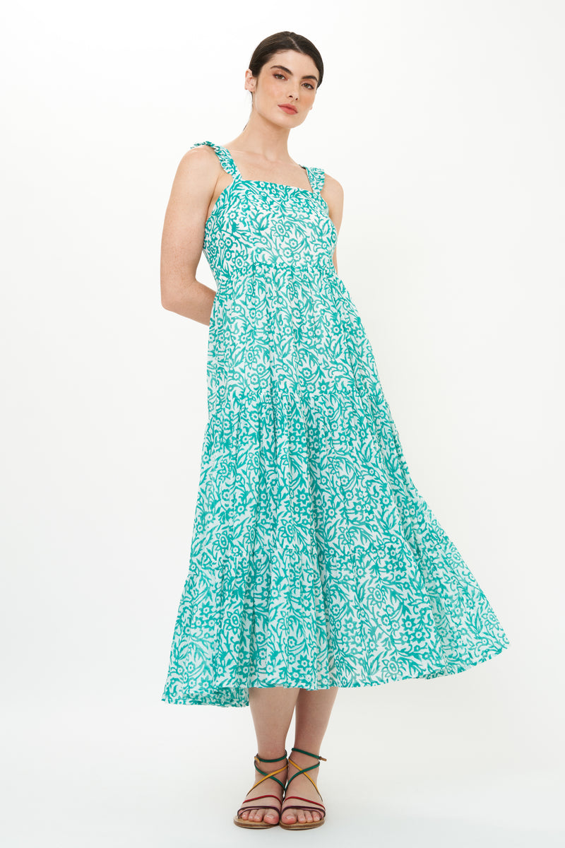 Ruffle Cross Back Midi- Cypress Jade