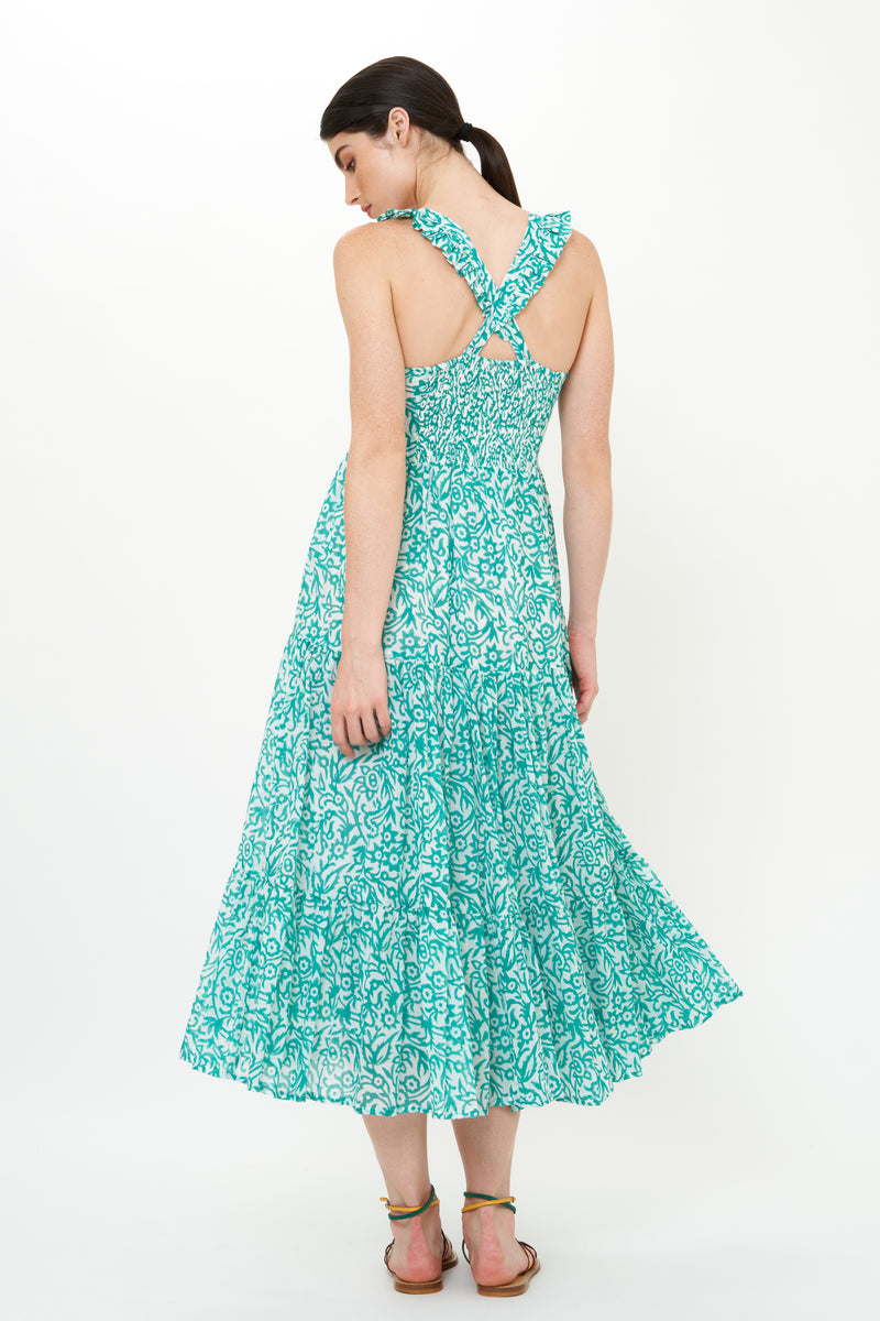 Ruffle Cross Back Midi- Cypress Jade