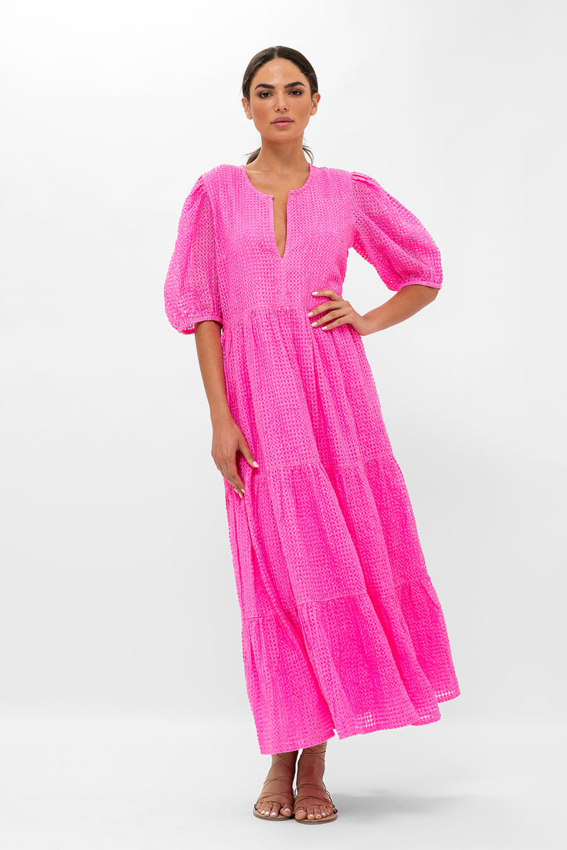 Puff Sleeve Maxi- Delray Pink