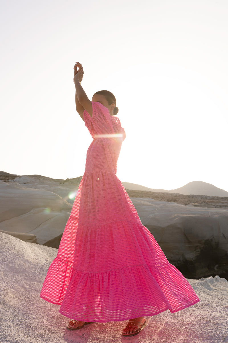 Puff Sleeve Maxi- Delray Pink