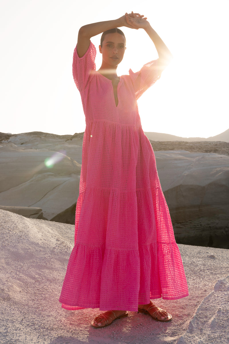 Puff Sleeve Maxi- Delray Pink