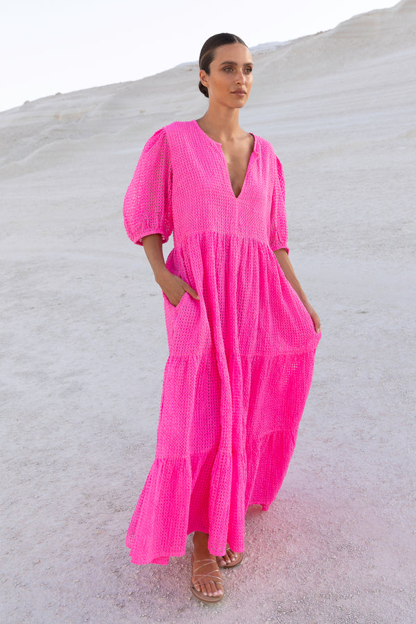 Puff Sleeve Maxi- Delray Pink