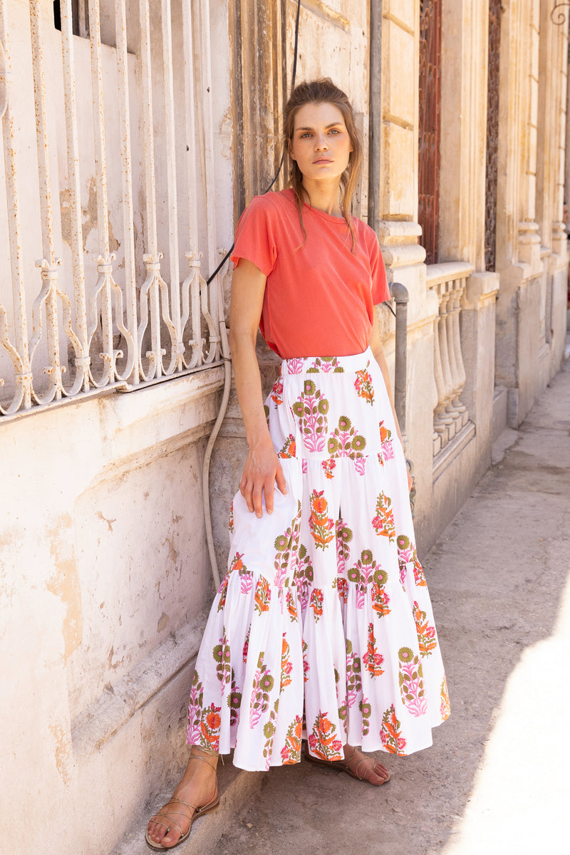 Tiered Maxi Skirt- Dilli Orange