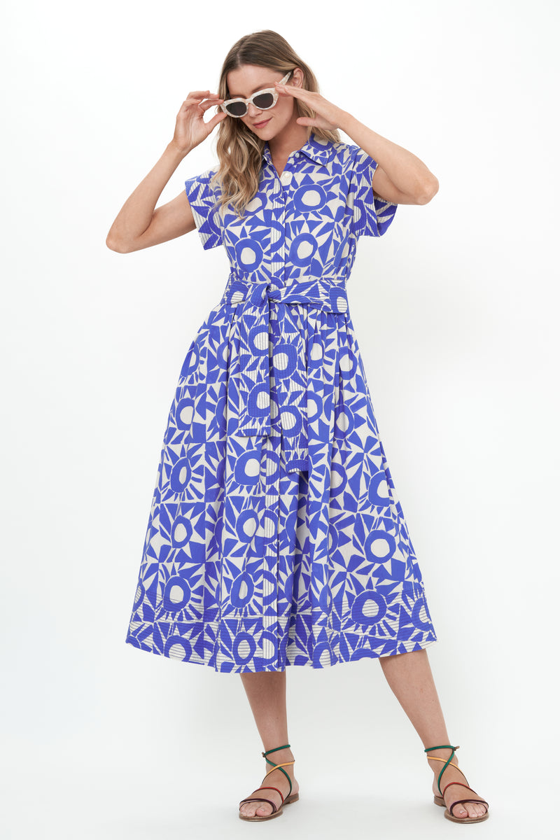 Belted Shirt Dress- Eclipse Blue