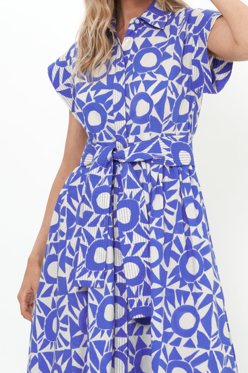 Belted Shirt Dress- Eclipse Blue