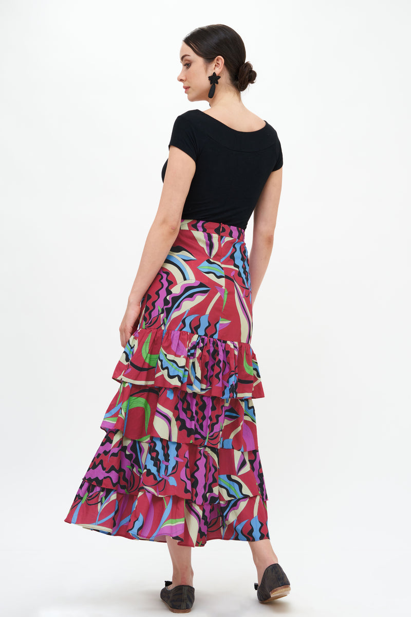 Ruffle Maxi Skirt- Fergana Rhubarb