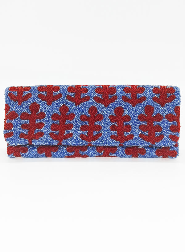 Beaded Clutch- Fern Blue Red