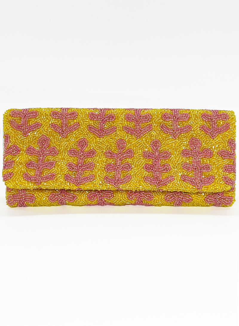 Beaded Clutch- Fern Pink Yellow