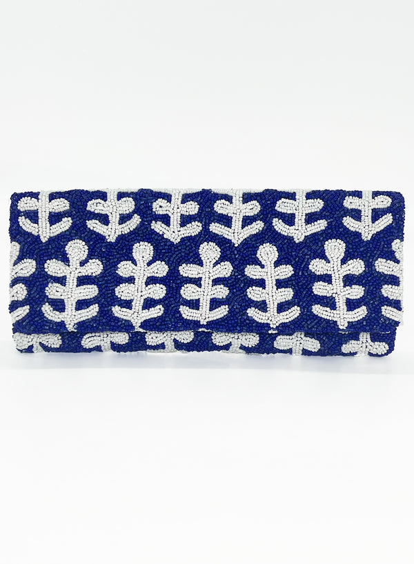 Beaded Clutch- Fern Navy White