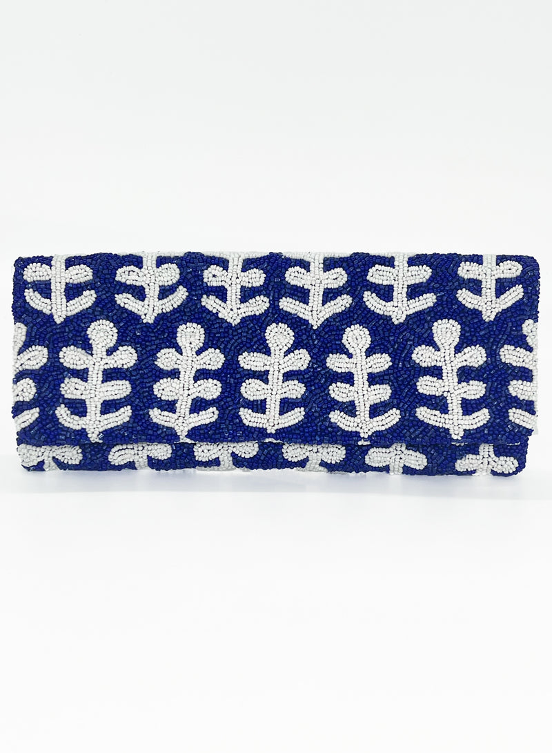 Beaded Clutch- Fern Navy White