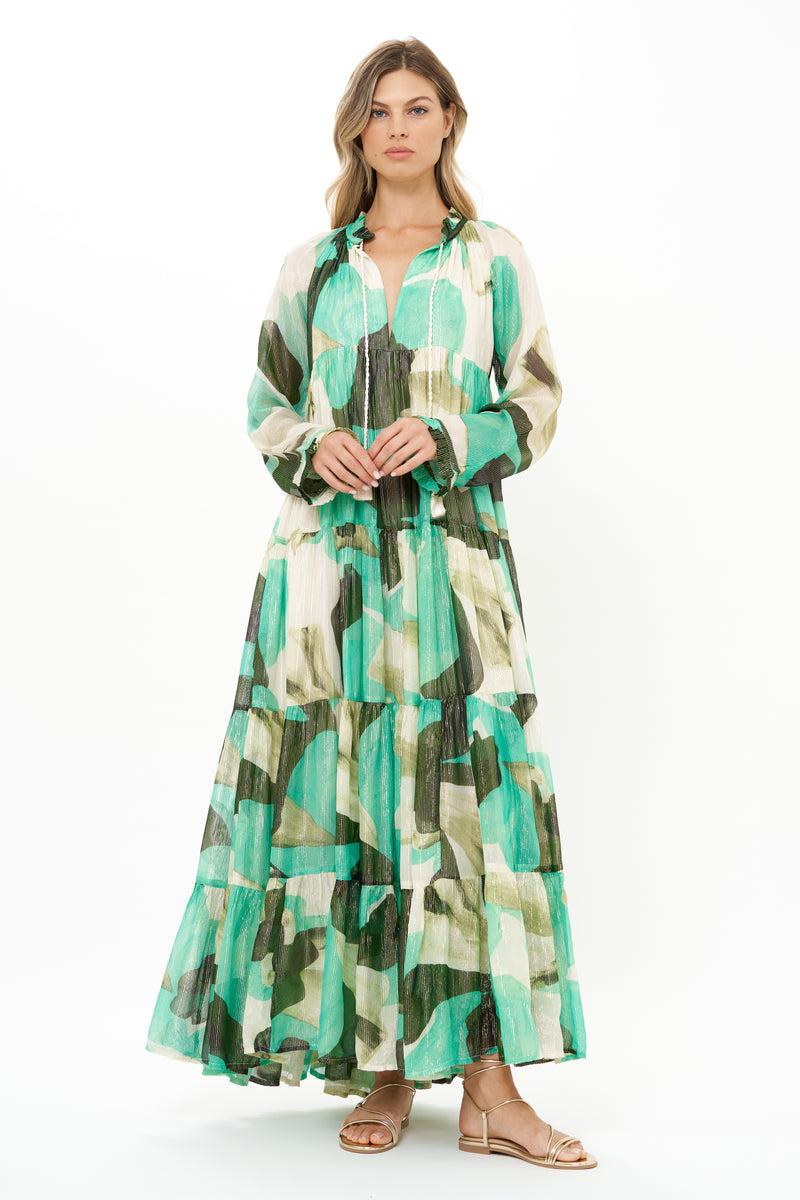 Long Sleeve Tassel Maxi- Ginkgo Green