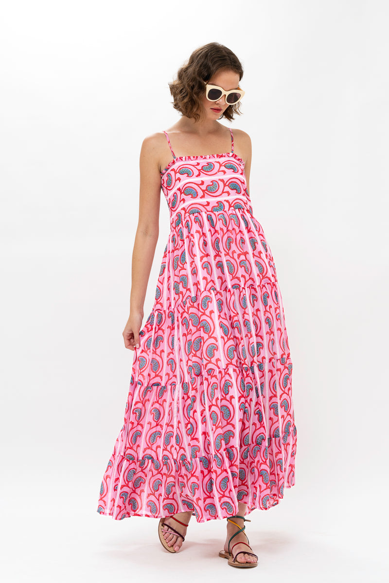 Smocked Back Maxi- Goa Pink